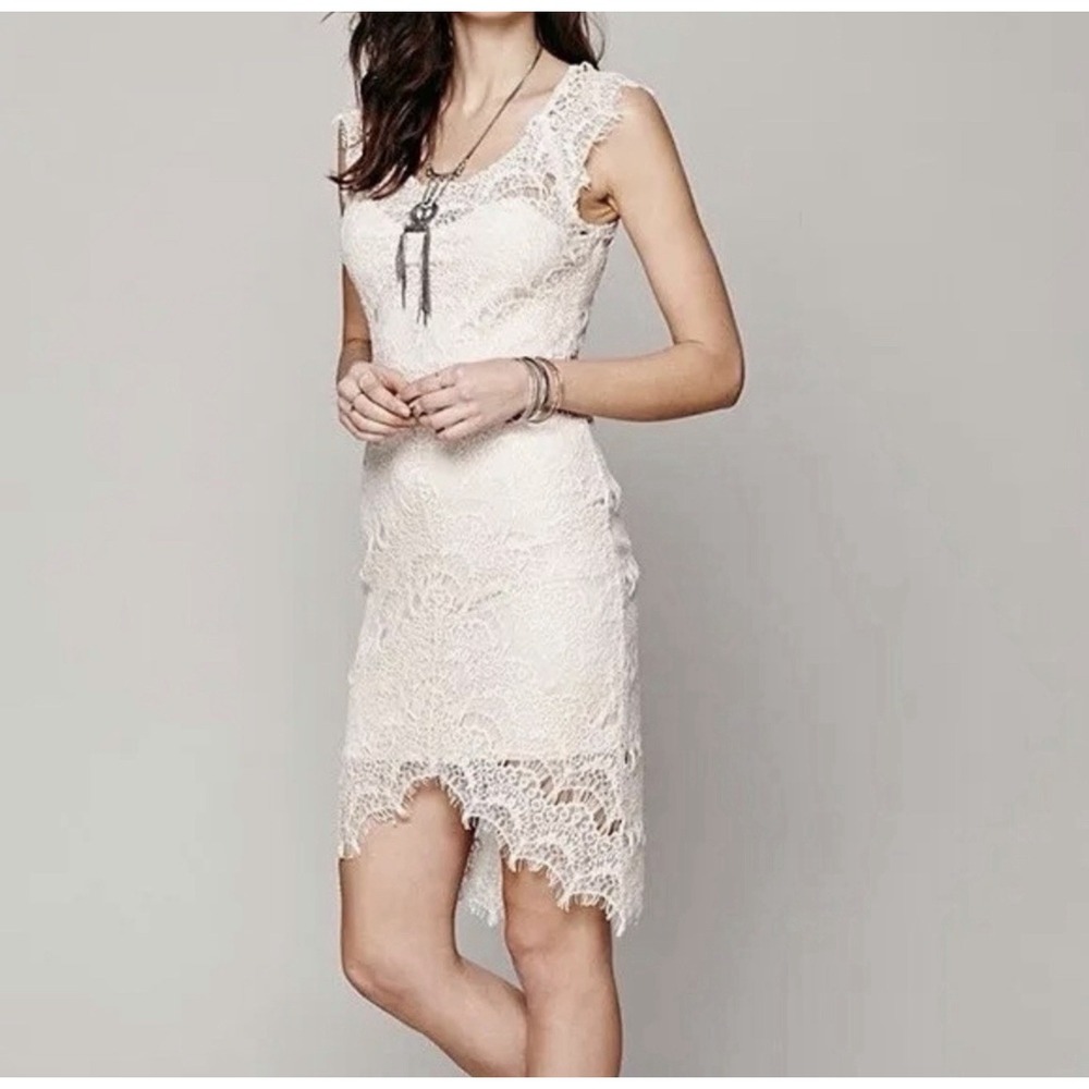 Intimately Free People Dress Sz S Lace Peek-A-Boo Ivory High Low Coquette Flirty